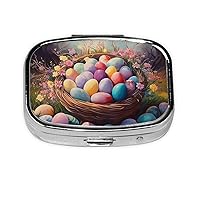 Easter Eggs Pill Box 3 Compartment Metal Pill Case for Purse & Pocket Portable Medicine Organizer Mini Travel Pillbox Weekly Pill Container