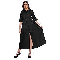 Long Women Dress Solid Casual A-Line Front Slit Short Sleeve Kurta