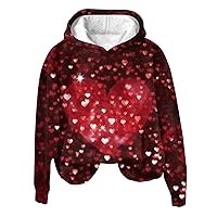 Women's Valentine Tops Print Plush Warm Coat Fleece Sweater Casual Pocket Autumn Winter Coat Shirt, S-XL