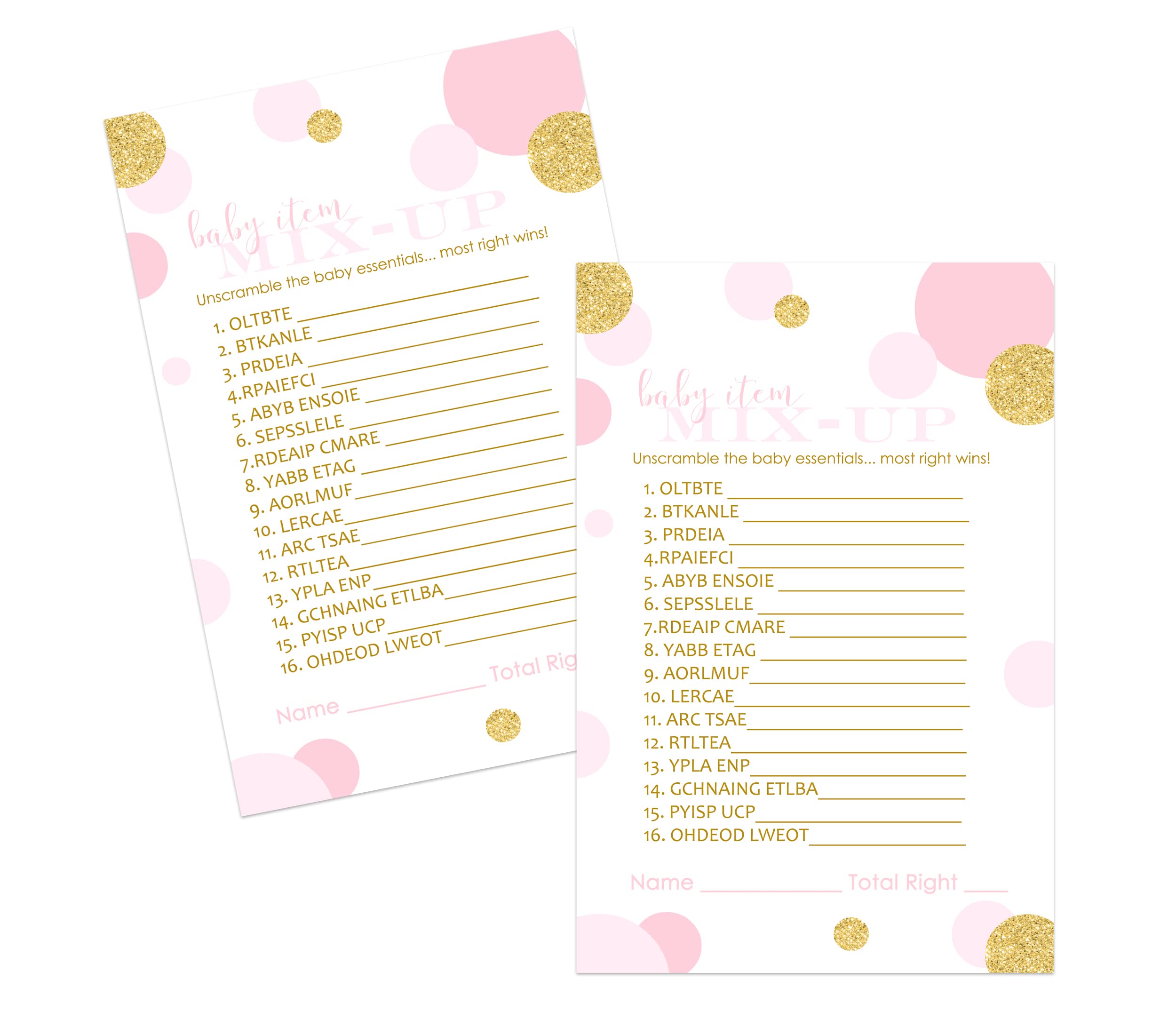 Paper Clever Party Pink and Gold Baby Shower Word Scramble Game for Girls (25 Pack) Unscramble The Phrases Activity Cards Princess Favors Twinkle Little Star Event Supply 4x6 Printed Set