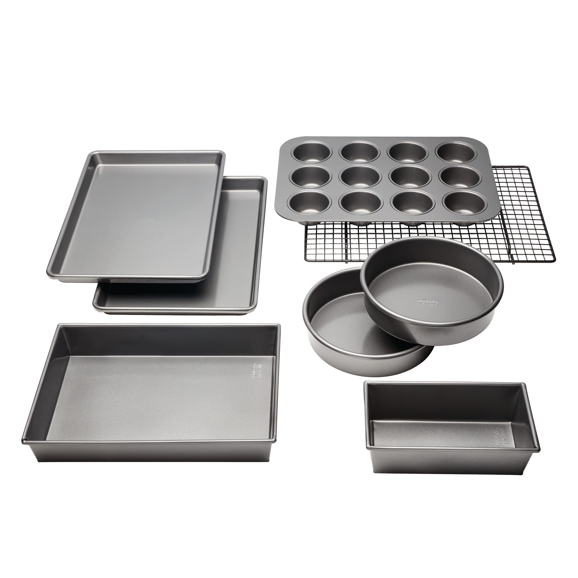 Chicago Metallic Professional Non-Stick 8-Piece Bakeware Set, Silver
