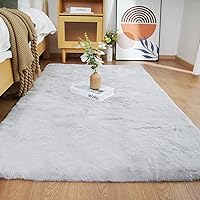 Ultra Soft Faux Rabbit Fur Rug 3x5, Machine Washable Area Rugs for Bedroom Fluffy Rugs for Living Room, No-Shedding Carpet Sheepskin Rug Grey