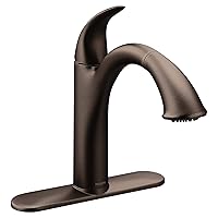 Moen Camerist Oil-Rubbed Bronze One-Handle, Single Hole Kitchen Faucet with Pullout Spout, Bathroom Sink has Deck Plate for Three-Hole Countertop, Drain Trim Included, 7545ORB, 0.375