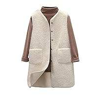 Women's Winter Comfy Sherpa Gilet Button Down Sleeveless Jacket Vest Fashion Solid Warm Waistcoat with Pockets
