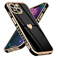 for iPhone 13 Case for Women Girls 6.1 Inch, Cute Gold Heart Pattern Slim Fit Soft TPU Silicone [Shockproof Bumper] Protective Cover [Scratch Resistant] Girly Phone Case for iPhone 13-Black