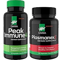 Daiwa Peak Immune 4 - Natural Immune System Booster + Daiwa Plasmanex 1 – Blood Circulation Supplement