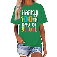Women's 100 Days of School Shirt Fashion Casual Printed Shirt Short Sleeve Round Neck Pullover Tops Shirt, S-3XL