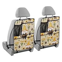 Cartoon Cute Gnome Sunflowers Kick Mats Back Seat Protector Waterproof Car Back Seat Cover for Kids Backseat Organizer with Pocket Mud Scratches Dirt Protection, 2 Pack, Car Accessories