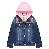 KIDSCOOL SPACE Little Girl Jean Jacket,Flower Embroidered Denim Outfits