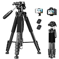 VICTIV 74” Camera Tripod, Tripod for Camera and Phone, Aluminum Heavy Duty Tripod Stand for Canon Nikon with Carry Bag and Phone Holder, Compatible with DSLR, iPhone, Spotting Scopes, Max Load 15 Lb