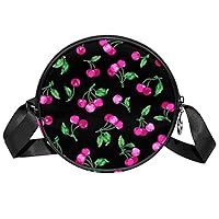 Butterflies And Flowers White Dots Crossbody Bag for Women Teen Girls Round Canvas Shoulder Bag Purse Tote Handbag Bag