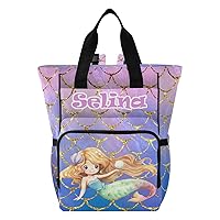 Custom Colorful Mermaid Scales Mermaid01 Diaper Bag Backpack Multi-Function Diaper Bag Personalized Nursing Bag with Stroller Straps for Gifts