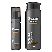 Chassis Talc-Free Original-Scent Premium Body Powder for Men Bundle with Flushable Foam Moisturizing and Cleansing Solution