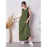 Women's Dresses Casual Wedding Round Neck Tank Dress Wedding Guest (Color : Army Green, Size : X-Small)