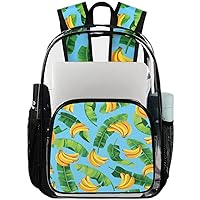 Tropical Fruit Banana Leaves Clear Backpack Heavy Duty Transparent Bookbag for Women Men See Through PVC Backpack for Security, Work, Sports, Stadium