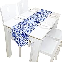 ALAZA Table Runner Home Decor, Chinese Ethnic Blue and White Porcelain Flowers Table Cloth Runner Coffee Mat for Wedding Party Banquet Decoration 13 x 70 inches