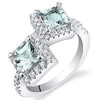 PEORA Forever Us Two Stone Sterling Silver Princess Cut Halo Ring Sizes 5 to 9 in Various Gemstones