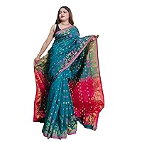 Traditional Indian Women Handloom Pure Cotton Silk Fabric & Blouse Muslim Sari 981i