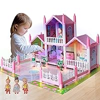 Dollhouse Girls Toys - Dreamhouse Playhouse with Colorful Light, Yard, 3 Toy Figures, Furnitures & Scene Mat Pretend to Play Princess Toys House, Ideal for 3 4 5 6 7 8+ Year Old Girl