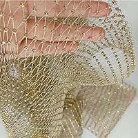 60X90cm Gold Shiny Stretch Crystal Rhinestone Fishnet One Yard Mesh Sheer Cutout Fabric 2023 Ins Popular Designer DIY Dress Mask Decoration (Gold (1 Yard))
