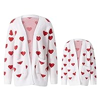 Mother and Me Matching Outfits Heart Sweater Cardigan Valentines Day Clothes Long Sleeve Sweater Outerwear