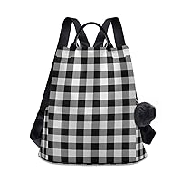 ALAZA Retro Black White Buffalo Plaid Backpack Purse for Women Anti Theft Fashion Back Pack Shoulder Bag