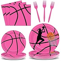 gisgfim 96 Pcs Pink Basketball Party Supplies Paper Plates Napkins Basketball Sport Theme Birthday Party Tableware Decorations Favors for Girls Kids Serves 24