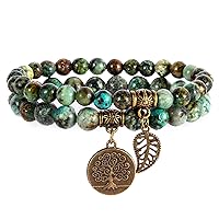 Bivei Natural Semi Precious Gemstone beads bracelet for women - Tree of Life and Leaf Charm Energy Healing Reiki Crystal Stretch Bracelets