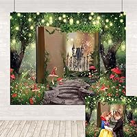 Enchanted Forest Backdrop Fairytale Books Jungle Red Mushroom Magical Girls Birthday Party Photography Background Moon Princess Castle Baby Shower Happy Birthday Banner 10x8ft