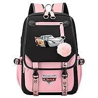 Student Cartoon Cars Daypack Lightning McQueen Bookbag-Lightweight Rucksack Travel Bag with USB Charging Port