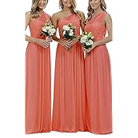 Women's Long Bridesmaid Dress One Shoulder Chiffon Formal Prom Gowns