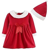 iiniim Kids Baby Girls Christmas Santa Claus Costume Bowknot Dress with Hat Xmas Outfits