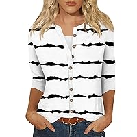 Prime Shopping Online, Lightweight Cardigans for Women Summer Trendy Floral Printed Button Down Shirt 3/4 Sleeve Fall Fashion Plus Size Tops Dressy Casual Blouses Comfy Clothes(I White,3X-Large)