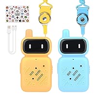 Mafiti Rechargeable Walkie Talkies for Kids 2 Pack Mini Robot Walkie Talkie Long Range 1 KMs 2 Way Radio Toddler Toys for 3-12 Year Old Boys Girls Indoor Outdoor Games(Yellow+Blue)