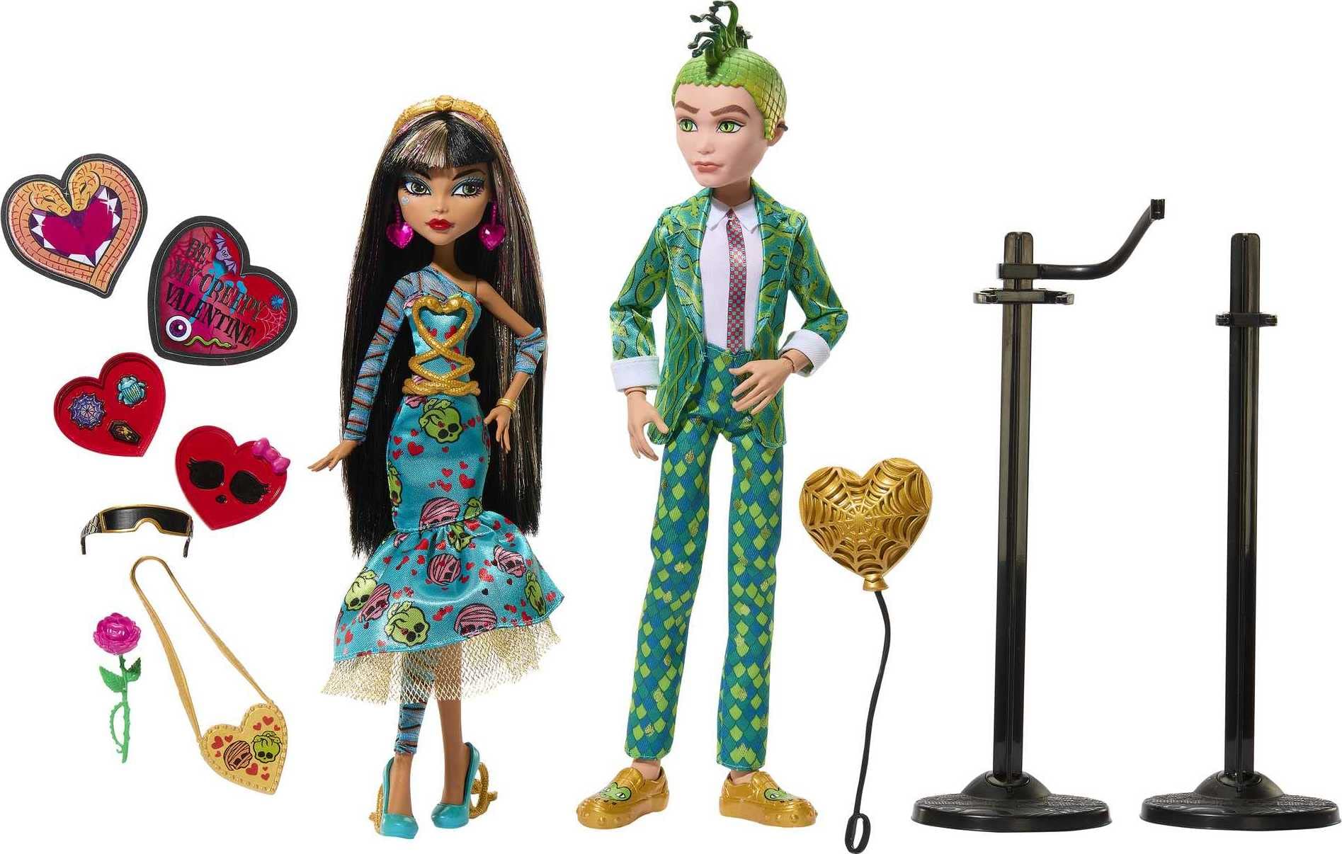 Monster High Dolls, Cleo De Nile and Deuce Gorgon Howliday Love Edition Collector 2-Pack with Valentine's Accessories