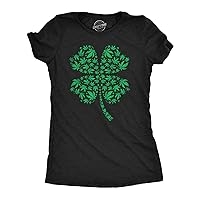 Womens Clover Made of Pot Leaves T Shirt Funny St Pattys Day 420 Lovers Weed Joke Tee for Ladies