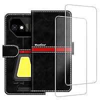 Phone Case Compatible with Unihertz 8849 Tank Mini 1 + [2 Pack] Screen Protector Glass Film, Premium Leather Magnetic Protective Case Cover for Unihertz 8849 Tank Mini 1 (4.3 inches) Black