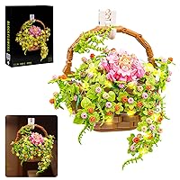 Flower Bouquet Building Set, Flowers Basket Bonsai Plants with LED Light, Botanical Collection Wall Decor, Creative Building Toy Gift for Adults Kids (691 PCS)