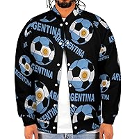 Argentina Soccer Men's Baseball Bomber Jacket Casual Lightweight Streetwear Button Down Coats