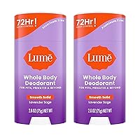 Whole Body Deodorant - Smooth Solid Stick - 72 Hour Odor Control - Aluminum Free, Baking Soda Free and Skin Safe - 2.6 Ounce (Pack of 2) (Lavender Sage)