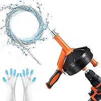 Drain Auger, Breezz Clog Remover with Drill Adapter, 25 Feet Heavy Duty Flexible Plumbing Snake Use Manually or Powered for Kitchen,Bathrom and Shower Sink, Comes with Gloves (Orange)