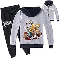 Kids Casual Long Sleeve Zip Up Hooded Set,The Legend of Zelda Pullover Tracksuit Baggy Sweatshirts Suit for Boys