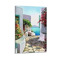 Mediterranean Landscape Oil Painting Wall Art Poster Modern Decorative Poster Wall Art Paintings Canvas Wall Decor Home Decor Living Room Decor Aesthetic 08x12inch(20x30cm) Frame-style