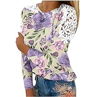 Lace Women Shirts Hollow Out Floral Print Top Tee Long Sleeves Round Neck Party Work Blouse Clothing Fall Spring