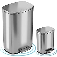 iTouchless SoftStep Combo Pack 13.2 Gal & 1.32 Gal Step Trash Can with Odor Filter & Inner Bucket, Stainless Steel Step Pedal Garbage Bin for Office and Kitchen, Soft and Quiet Lid Close