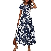 ZABERRY Women's 2024 Short Sleeve Round Neck Casual Summer Flowy Maxi Spring Dresses with Pockets