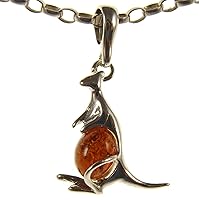 BALTIC AMBER AND STERLING SILVER 925 KANGAROO PENDANT NECKLACE - 14 16 18 20 22 24 26 28 30 32 34