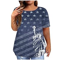 Womens Plus Size Tops American Flag Graphic Tees Short Sleeve 4th of July Patriotic Shirts USA Flag Graphic T-Shirt