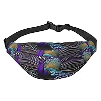 Purple Peacock Adjustable Belt Hip Bum Bag Fashion Water Resistant Hiking Waist Bag for Traveling Casual Running Hiking Cycling