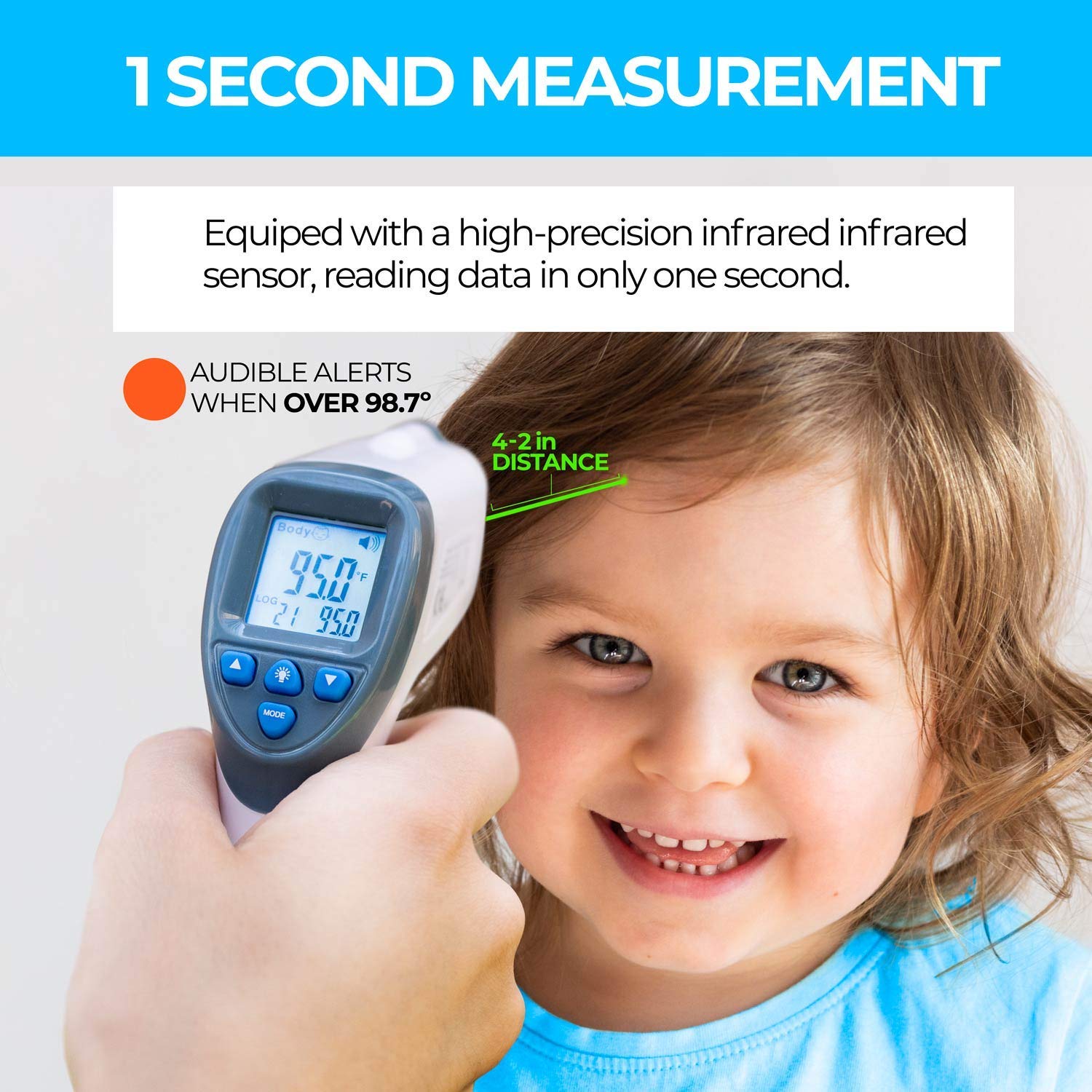 Aain 8837 Forehead Thermometer, Baby and Adults Thermometer,Digital Non-Contact Forehead Infrared Thermometer, Backlight LCD Screen with Date Memory (32 Readings)